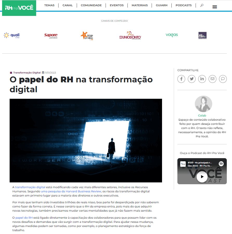 Print do artigo publicado no portal RH para você